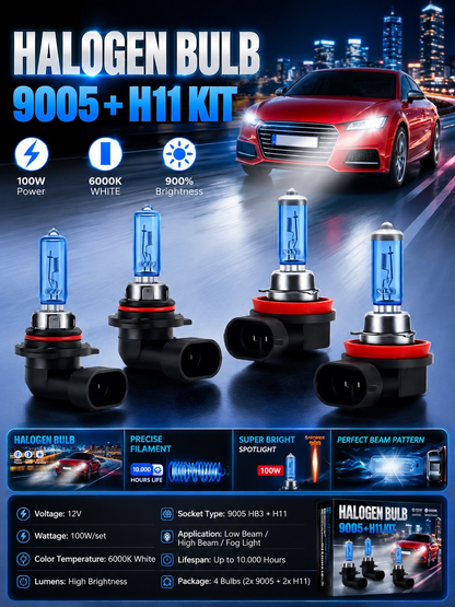 PrimeMotors Super White Halogen Bulb 6000K White Car Headlight