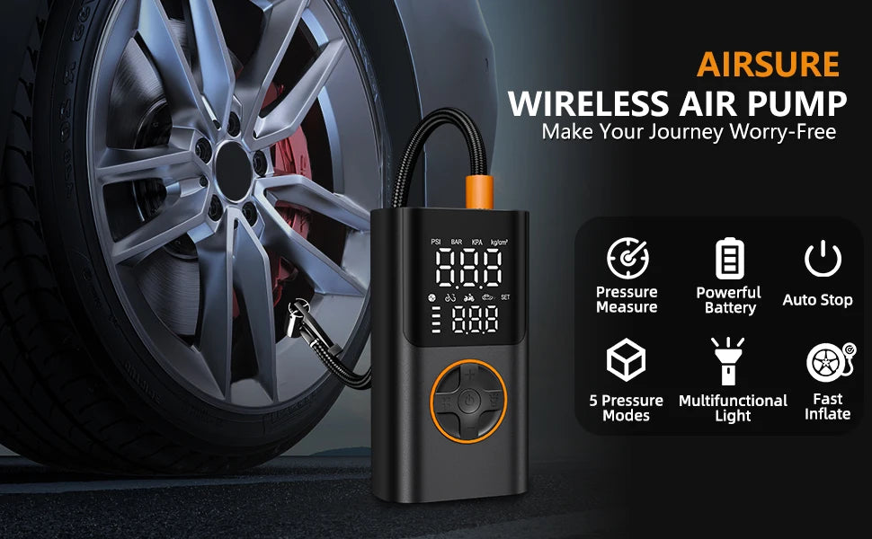 Wireless Air Compressor 150PSI Air Pump Portable Digital Tire Inflator with USB Output for Car Motorcycle Bicycle Ball