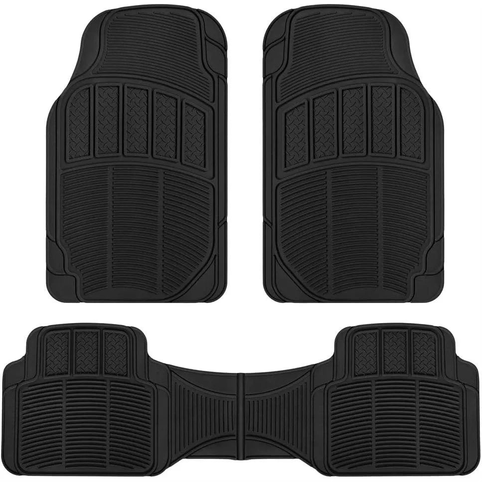 PrimeMotors Universal Car Floor Mats 3-Piece Set | Waterproof Anti-Slip Rubber (All-Weather)