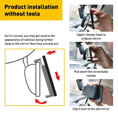 PrimeMotors Wide-Angle Rearview Mirror | Anti-Glare Panoramic Interior Mirror